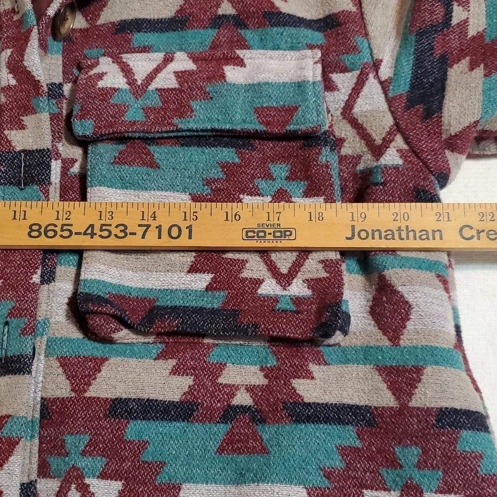 Heyson Aztec Patterned Jacket - Burgundy and Teal. Sz M/L